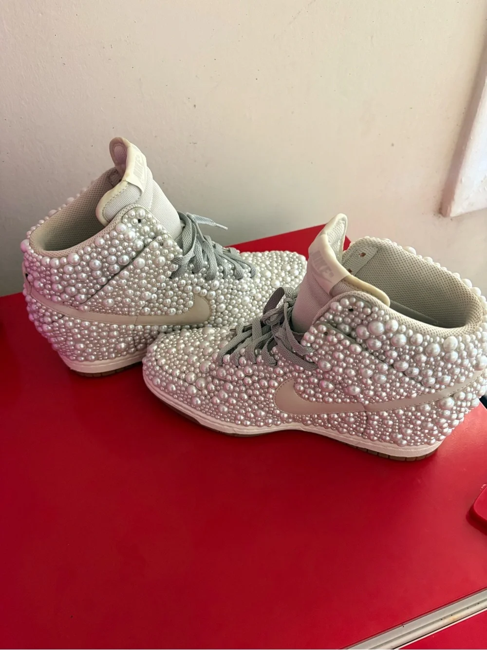 Nike custom Pearl-Embellished Sneaker Wedge